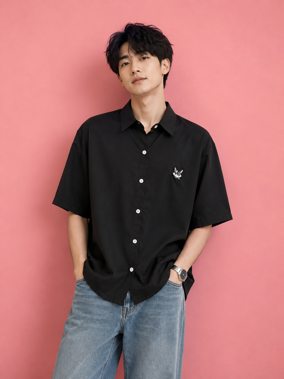 Men’s Premium Black Oversized Half Sleeve Shirt | Minimalist Casual Streetwear Shirt