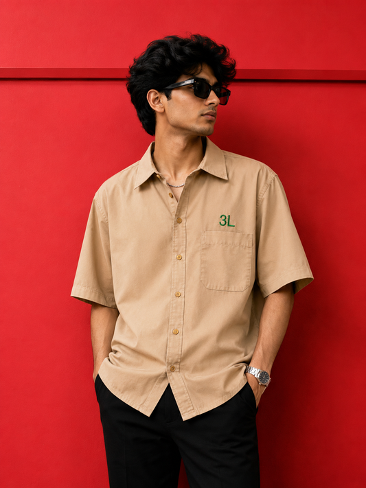 Men’s Classic Beige Half Sleeve Shirt | Premium Cotton Blend Casual Regular Fit Shirt