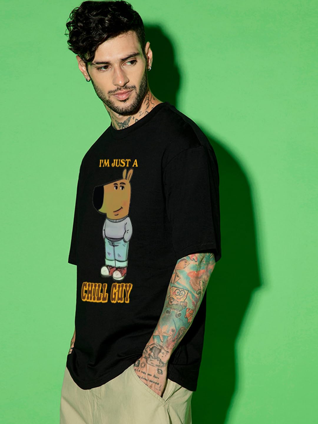 Men's Graphic Print Oversized Fit Half Sleeve Round Neck Cotton Jersey T-Shirt