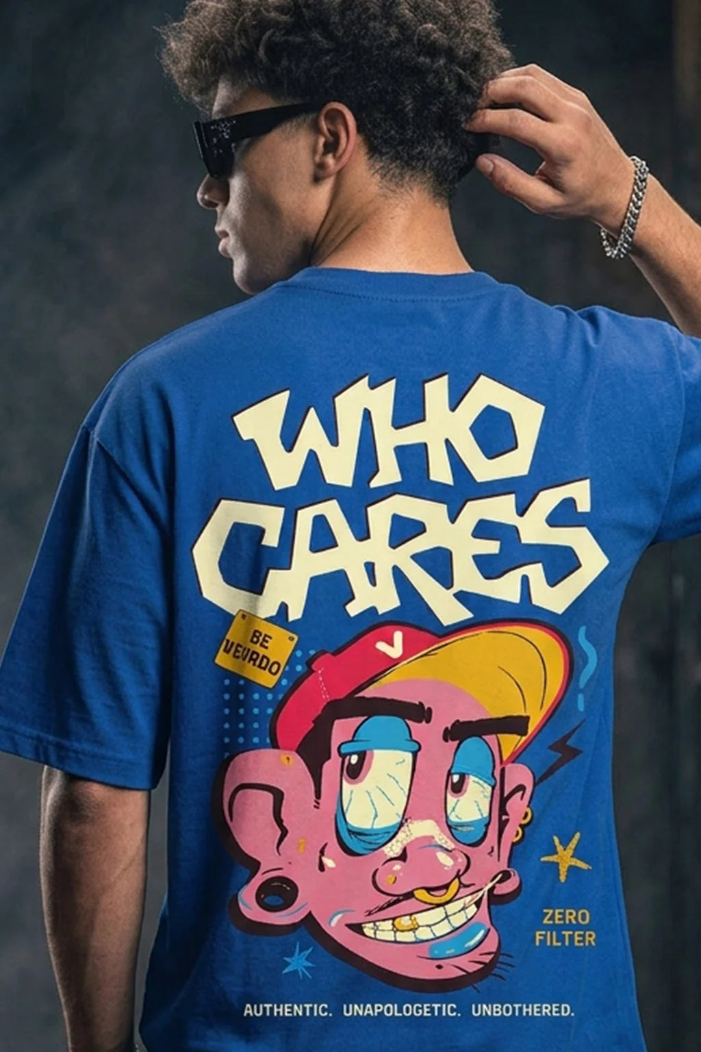 Royal Blue Oversized Printed T-shirt