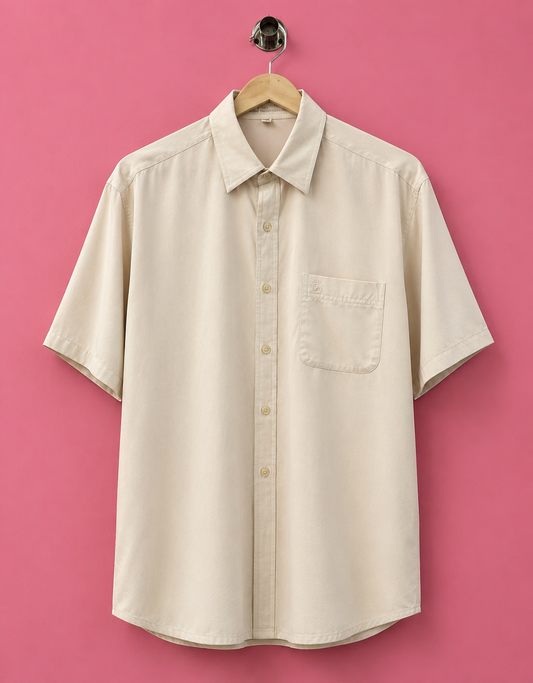 Men's Relaxed Fit Solid Cream Casual Shirt – Single Chest Pocket Button-Down