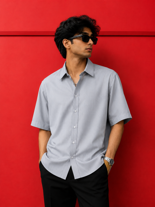 Men’s Premium Light Grey Half Sleeve Formal Shirt | Wrinkle-Resistant Office & Casual Wear Shirt