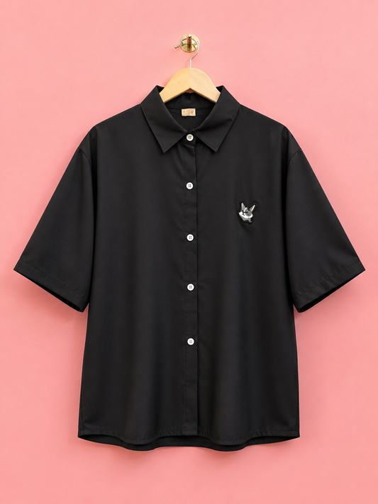 Men’s Premium Black Oversized Half Sleeve Shirt | Minimalist Casual Streetwear Shirt