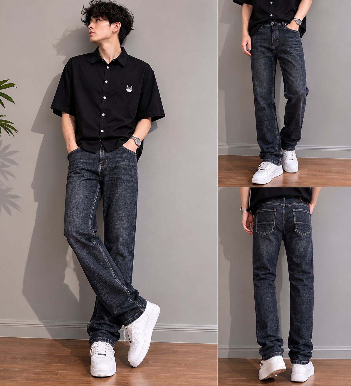 Men’s Dark Wash Straight Fit Denim Jeans – Casual Stretchable Blue Jeans for Everyday Wear