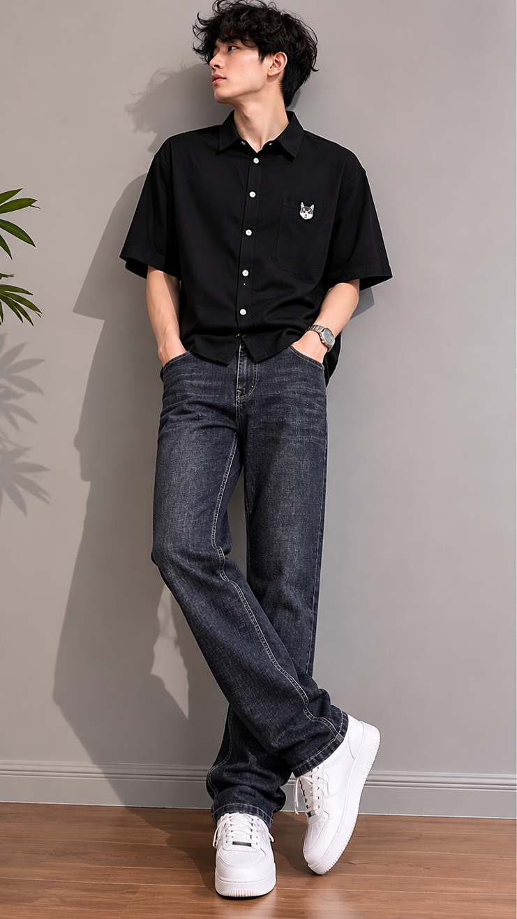 Men’s Dark Wash Straight Fit Denim Jeans – Casual Stretchable Blue Jeans for Everyday Wear
