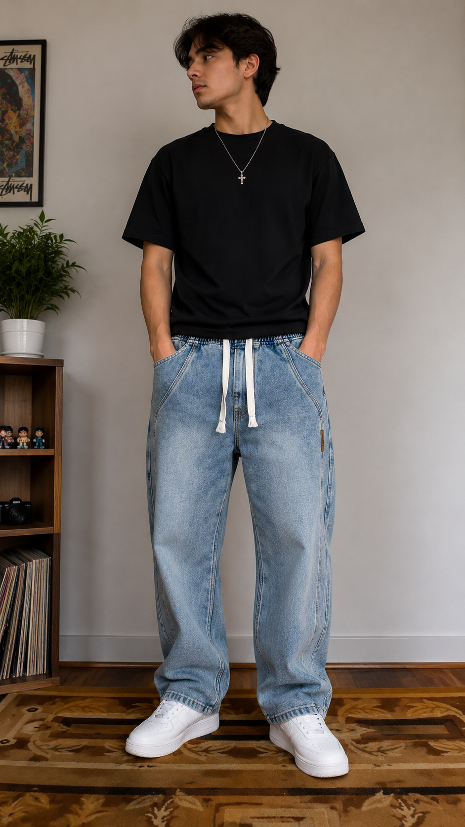 Men’s Light Wash Denim Joggers | Relaxed Fit Drawstring Streetwear Jeans