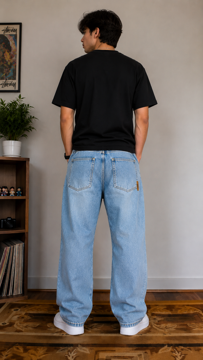 Men’s Light Wash Denim Joggers | Relaxed Fit Drawstring Streetwear Jeans